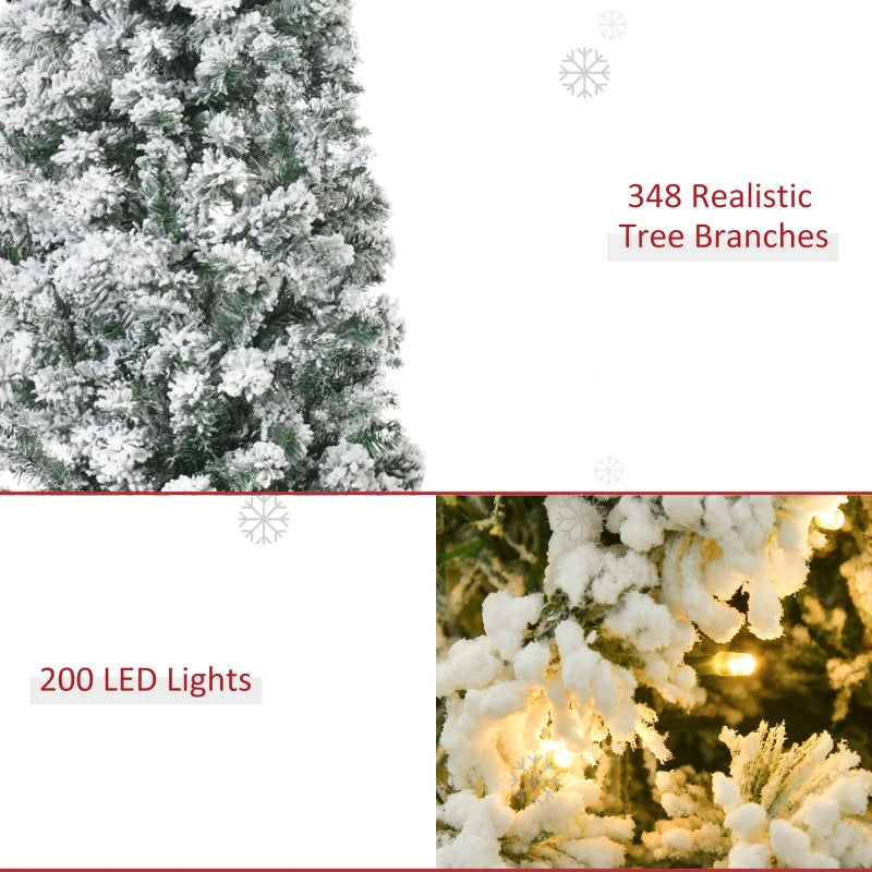 5FT Prelit Snow Flocked Christmas Tree with Warm White LED Lights - Festive Green & White Holiday Home Decoration