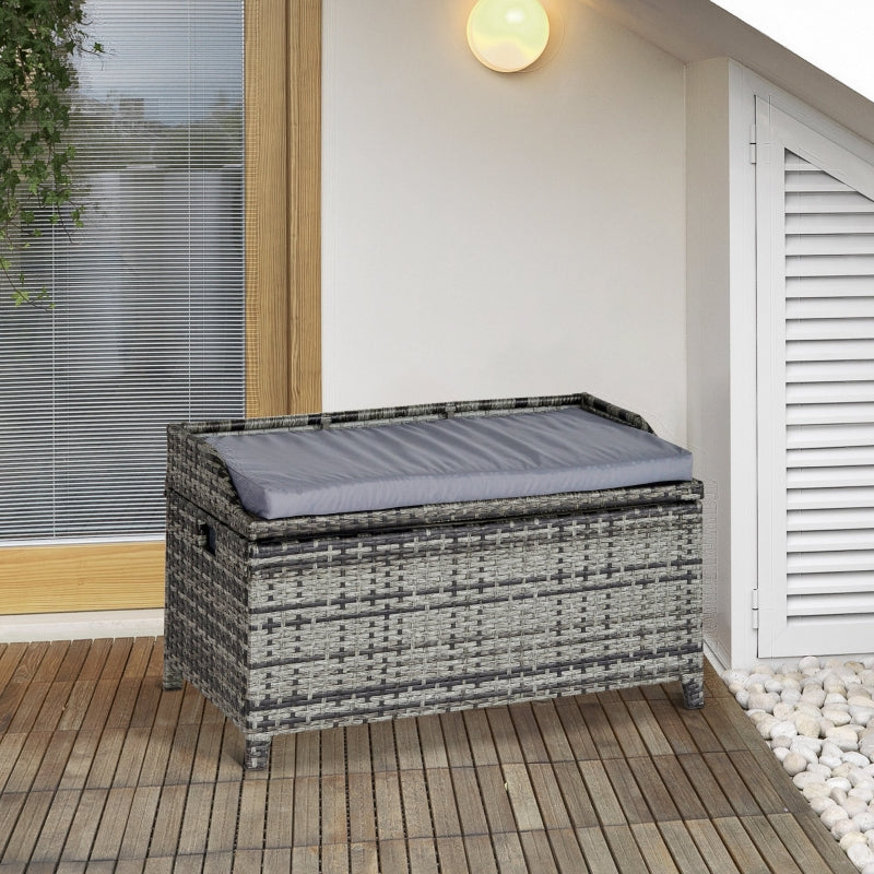 130L Rattan Garden Storage Box - Mixed Grey Rattan Storage Bench