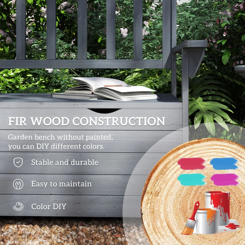 Grey Two-Seater Garden Storage Bench - Outdoor Furniture for Patio and Garden