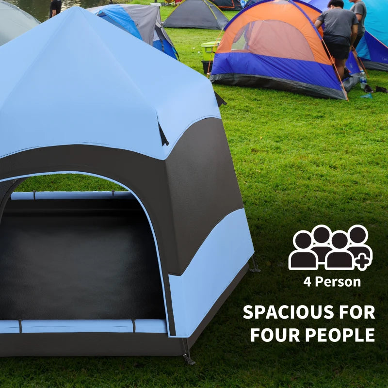 Six Person Hexagon Camping Tent with Hang Hook and Carry Bag Blue and Black
