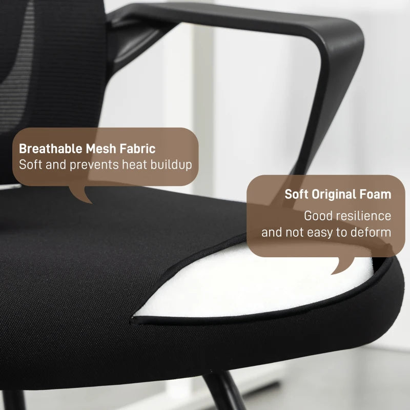 Ergonomic Desk Chair No Wheels - Mesh Back Office Chair with Lumbar Support & Metal Base for Waiting & Conference Rooms - Black
