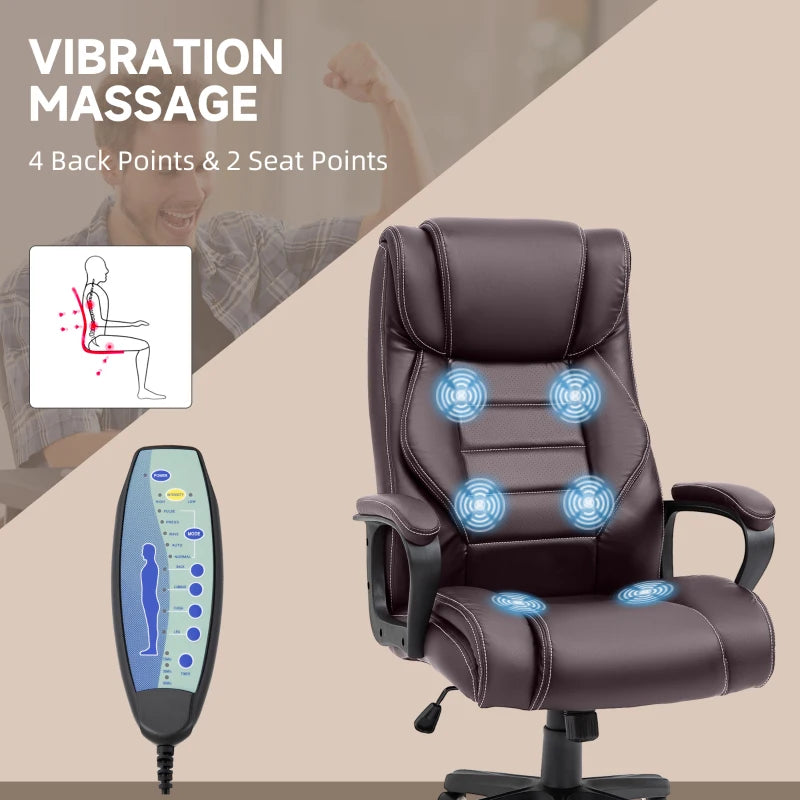 Vinsetto Brown Office Chair with 6-Point Massage, Padded Seat & Armrests, Adjustable Tilt Function for Home & Office