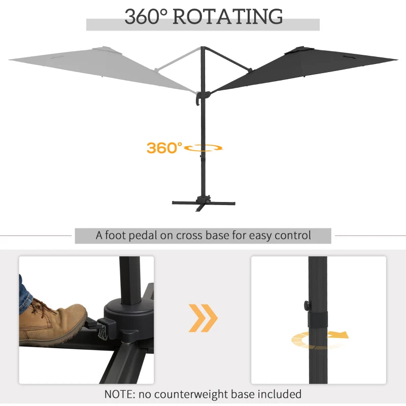 Adjustable Cantilever Parasol with Solar LED Lights, Dark Grey, 3m