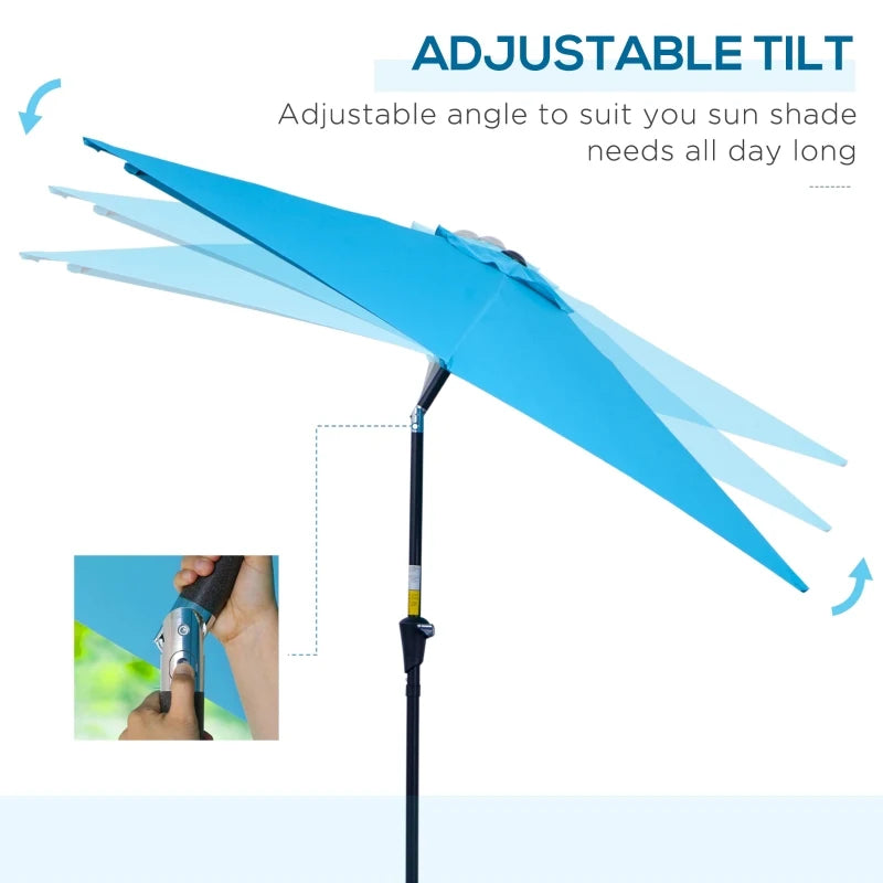 Blue 2.7M Tilt Crank Garden Parasol Umbrella