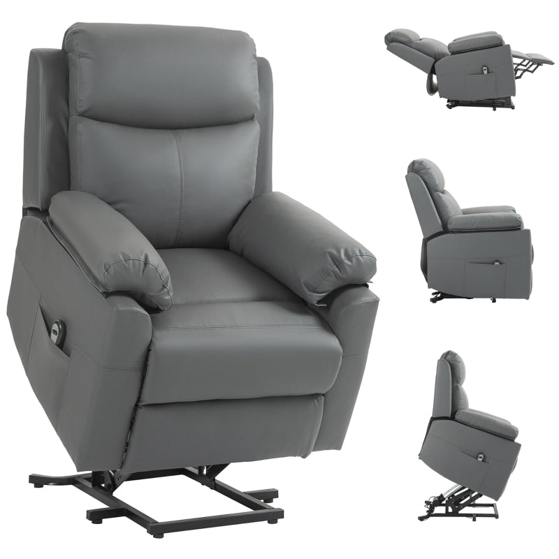 Charcoal Grey Faux Leather Electric Riser Recliner Chair with 70° Recline for Ultimate Comfort