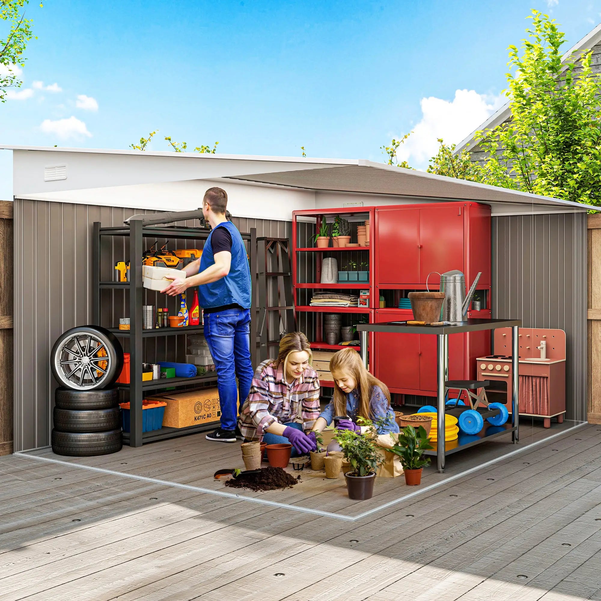 11ft x 9ft Dark Grey Metal Shed with Double Doors