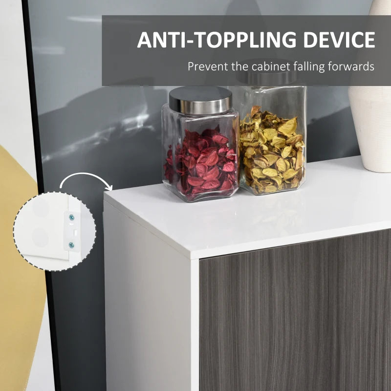 High Gloss Sideboard with 2 Drawers - Modern Push-Open Design Side Cabinet for Living Room & Bedroom in Light Grey & White