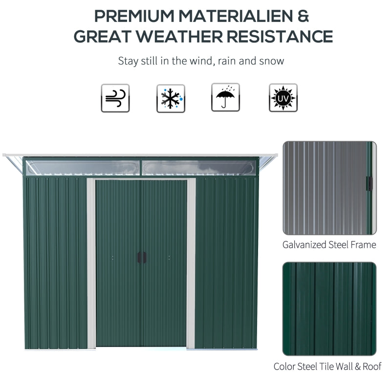 4.4ft x 8.5ft Green Metal Shed With Lightsky Panels