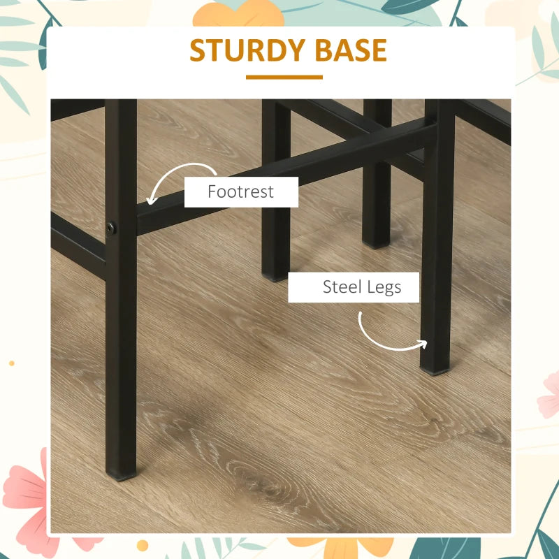 Industrial Bar Stools Set of 2 - Rustic Brown Kitchen Breakfast Chairs with Footrest for Counter Height Dining & Home Pub