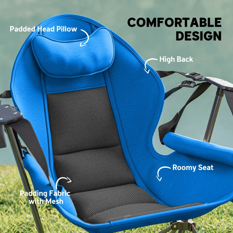 Adjustable Blue Camping Chair Set of 2 - Portable Swinging Hammock with Cup Holder, Headrest, Padded Seat & Carry Bag for Travel, Fishing & Hiking