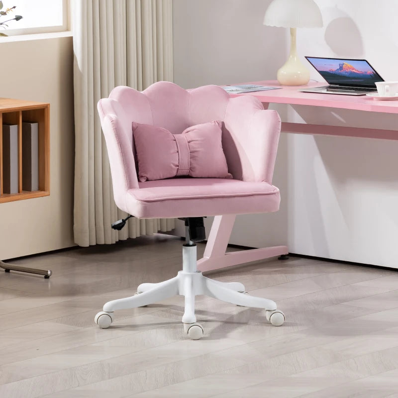 Velvet-Feel Pink Petal Back Office Chair - Stylish Ergonomic Design for Home & Office - Comfortable Seating Solution