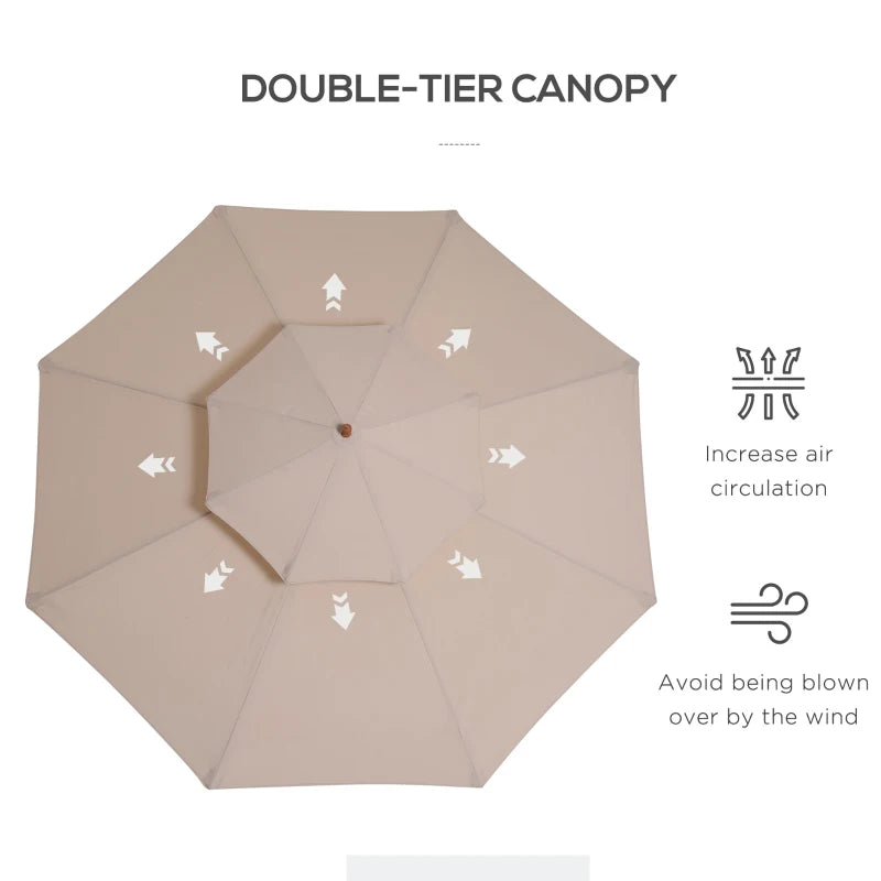 Beige Double Tier Bamboo Garden Parasol Umbrella
