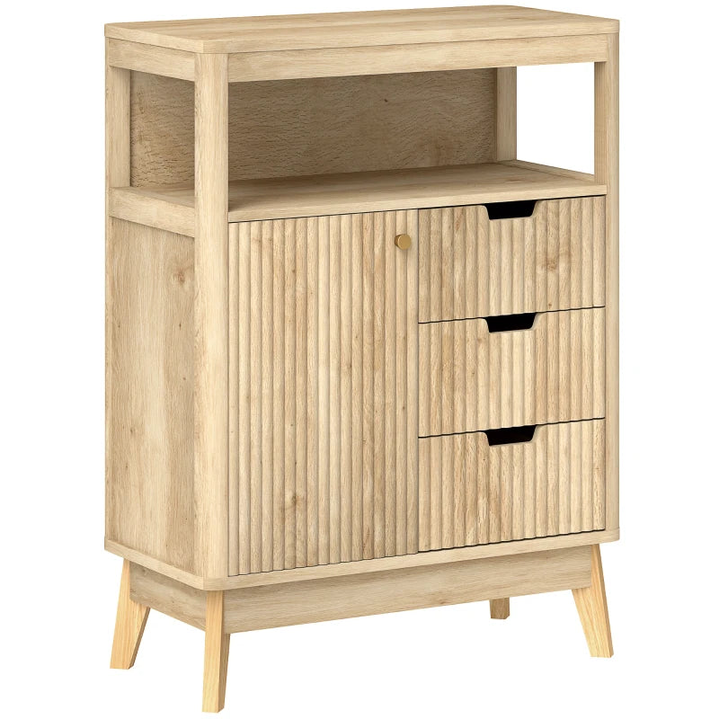 Elegant Small Sideboard with Drawers & Adjustable Shelf - Natural Wood Finish for Stylish Storage Solutions