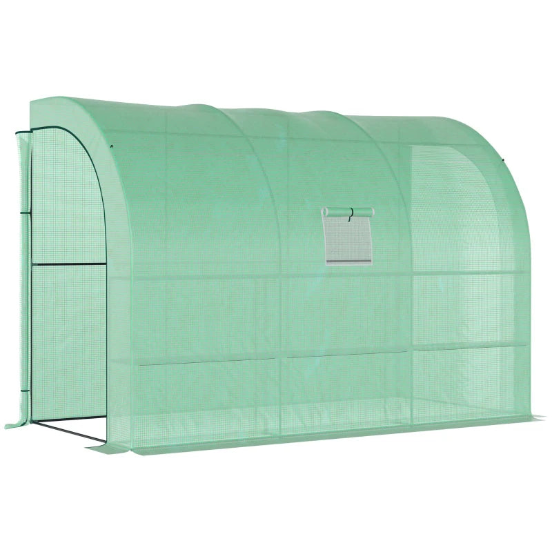 Green Walk-In Greenhouse with Windows and Zippered Doors, 2 Tiers 6 Shelves 300x150x213cm
