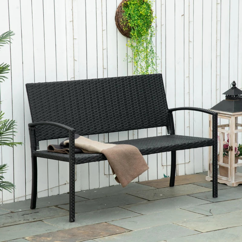 Black Rattan 2 Seater Garden Bench
