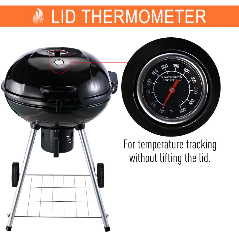 Portable Charcoal Grill with Wheels - Black/Silver, 57x63x94 cm