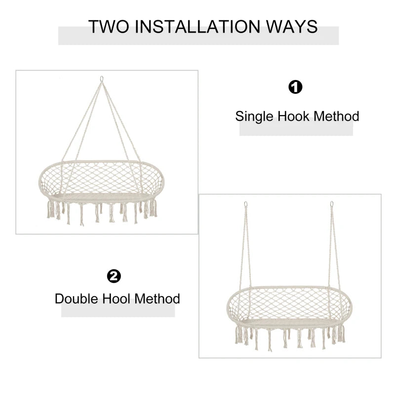 Cream White Cotton Rope Hammock Chair with Metal Frame