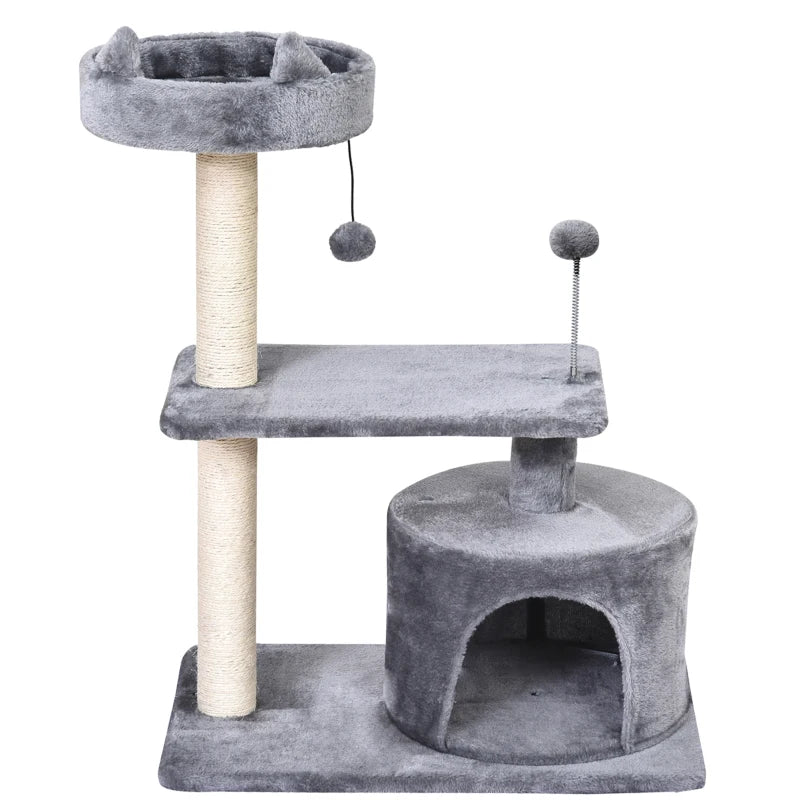 Premium Cat Tree for Indoor Cats - Scratching Post, Climbing Tower, Activity Centre, Grey, 60L x 40W x 81H cm