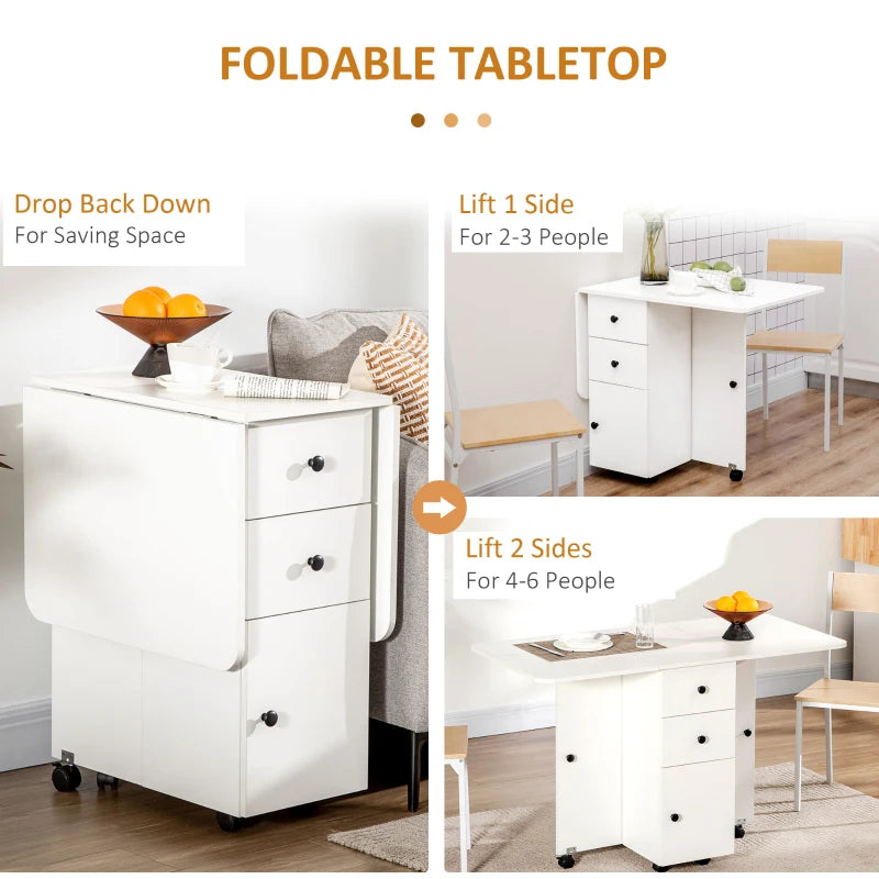 Multi-Storage White Drop Leaf Dining Table for Six - Space-Saving, Stylish Design for Modern Homes