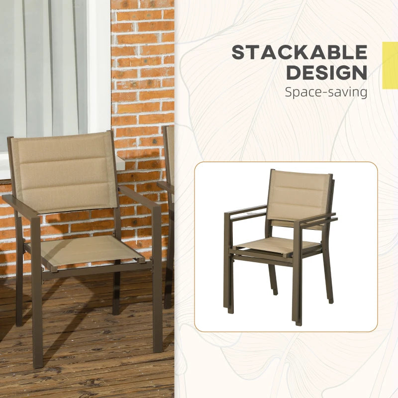Khaki Aluminium Stackable Garden Chairs Set of 2