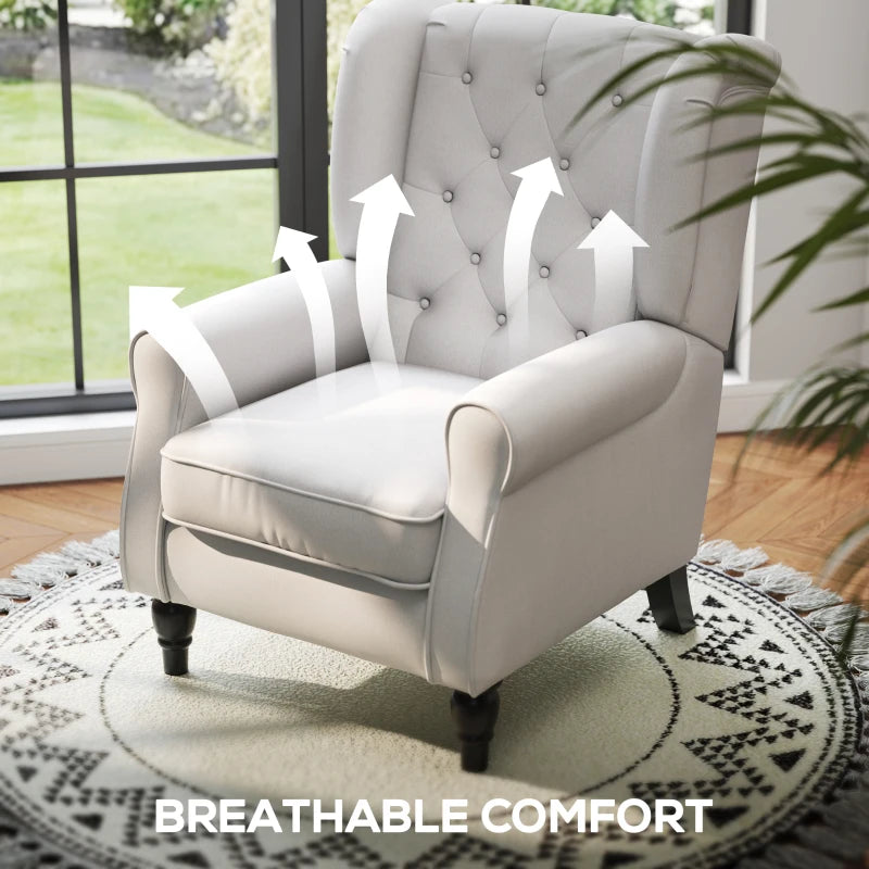 Retro Upholstered Wingback Accent Chair with Button Tufting for Living Room and Bedroom in Cream White