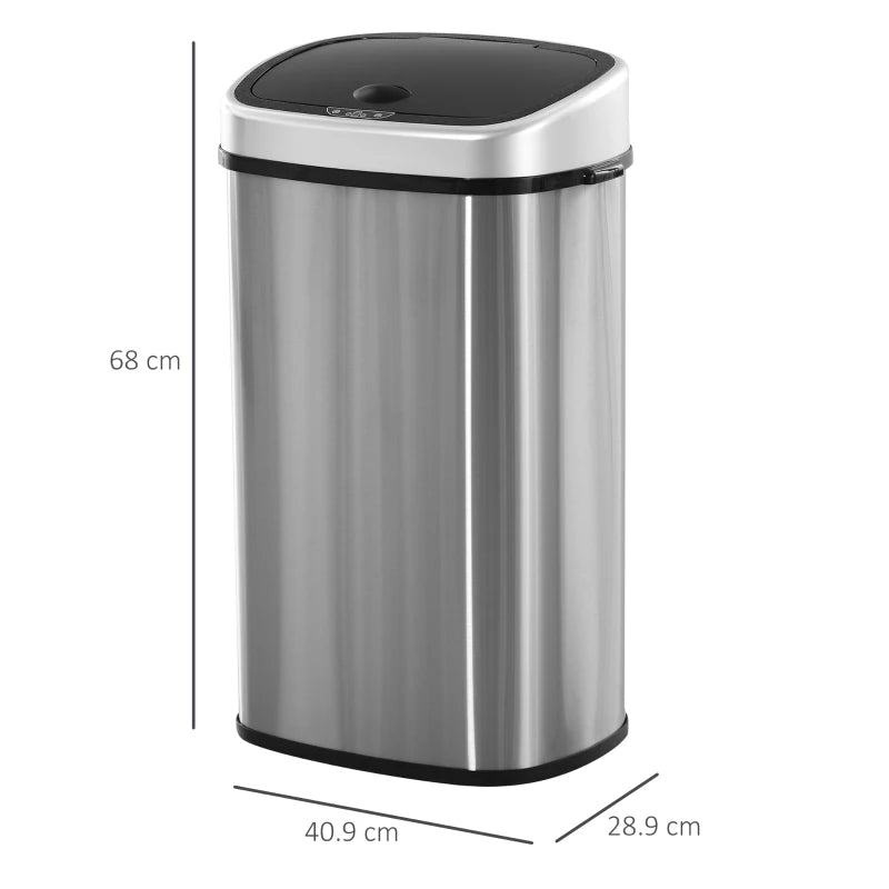 Stainless Steel 58L Touchless Kitchen Sensor Dustbin - Automatic Silver Rubbish Garbage Waste Bin for Home & Office