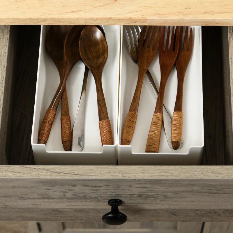 Modern Grey Wood-Effect Sideboard with Rubber Wood Top, 3 Doors, 3 Drawers & Adjustable Shelves - Stylish Storage Cabinet for Dining & Living Room