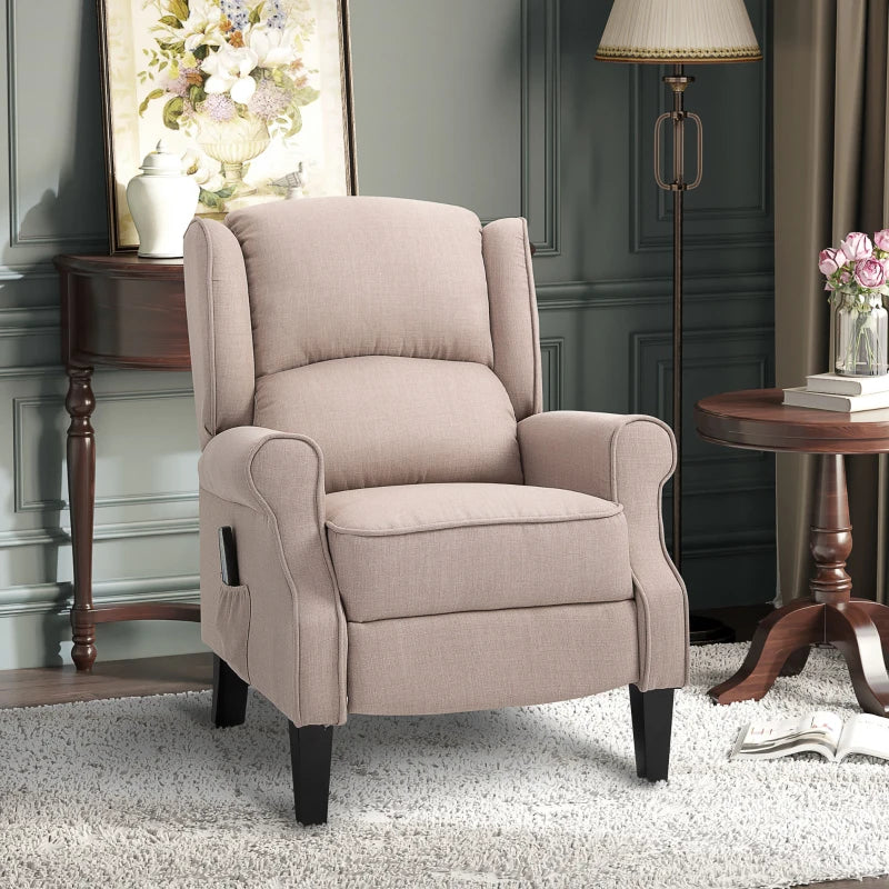 Luxury Heated Massage Reclining Armchair with Thick Sponge Padding and Linen Upholstery for Home Relaxation in Beige