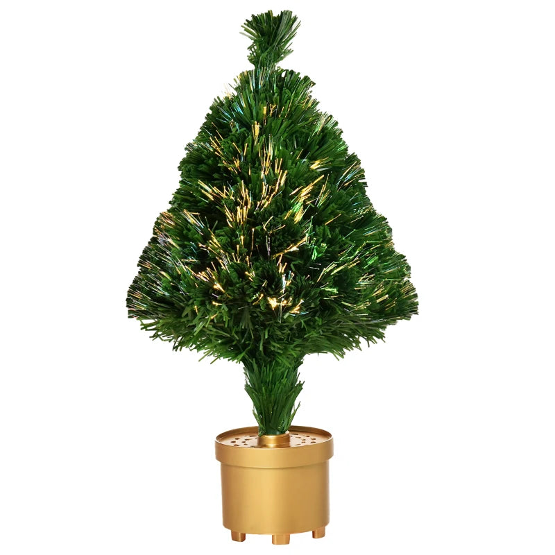 2FT Prelit Fiber Optic Christmas Tree with LED Lights - Multi-Color Holiday Table Decor - Green Xmas Decoration