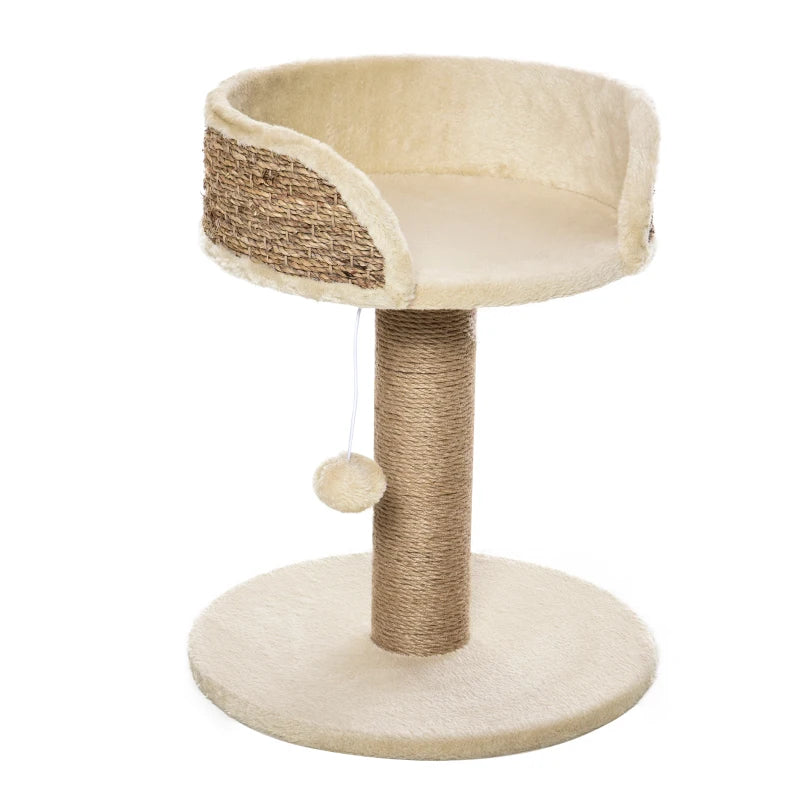 Beige Cat Tree & Scratching Post for Indoor Cats - Kitten Play Tower with Climbing Stand & Dangling Ball