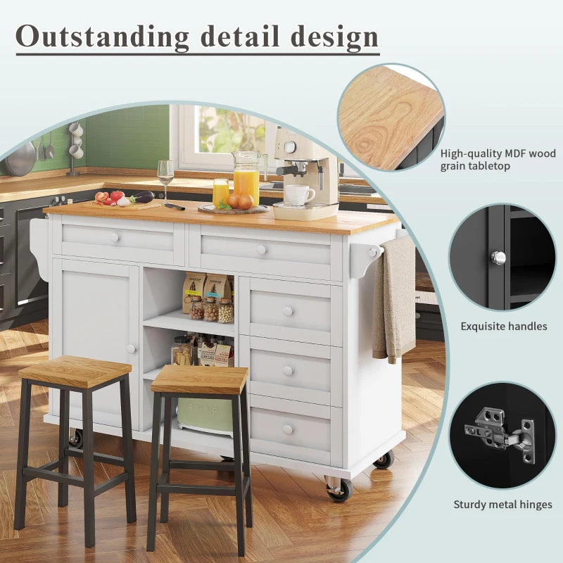 Versatile Dining Trolley with Drawer - Mobile & Fixed Food Cart for Kitchen Storage, 134L x 46W x 92H cm, White