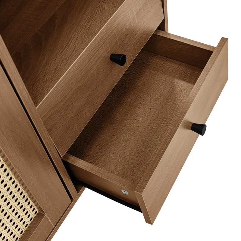 Country-Style Rattan Door Sideboard with Adjustable Shelves - Natural Wood Cabinet for Living Room & Hallway, 130x40x75.5 cm