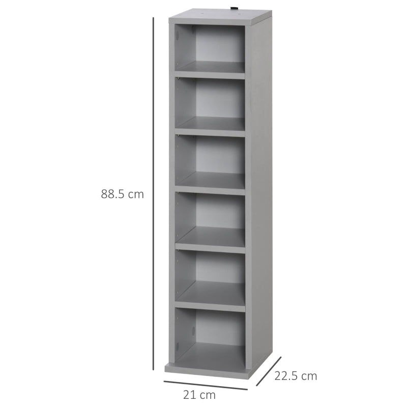 Set of 2 Grey CD Media Display Shelves - Adjustable Blu-Ray Tower Rack & Bookcase Storage Organizer