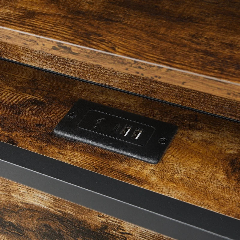 Metal Double Bed with LED Light Strip, USB Ports & 2 Drawers - Sturdy Iron Frame, Black, 207x135.5x83.5 cm