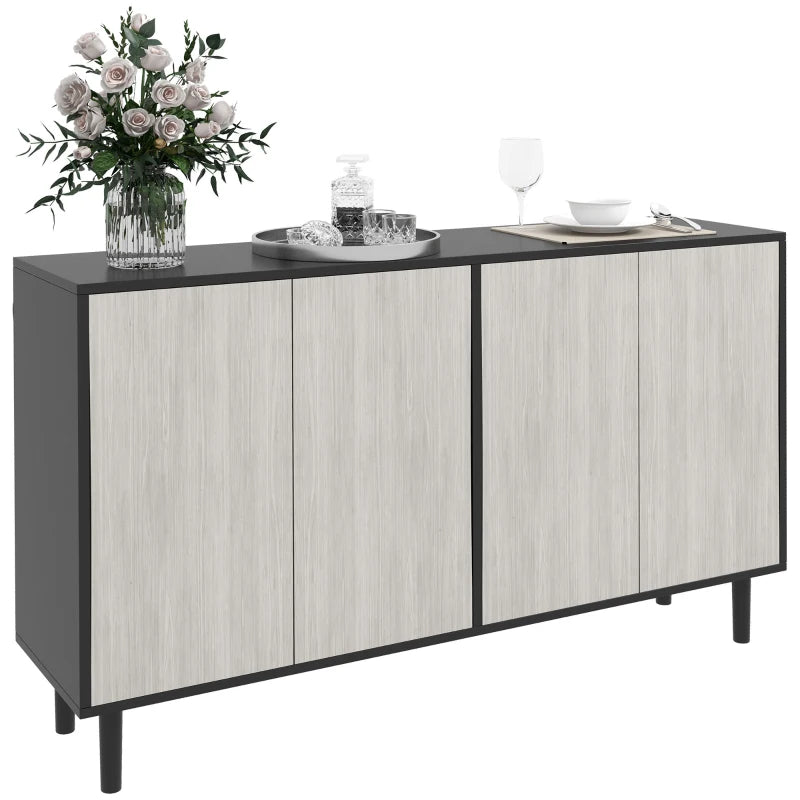 Stylish Black Kitchen Sideboard Storage Cabinet with Adjustable Shelves, 4 Doors & Pine Wood Legs for Living Room