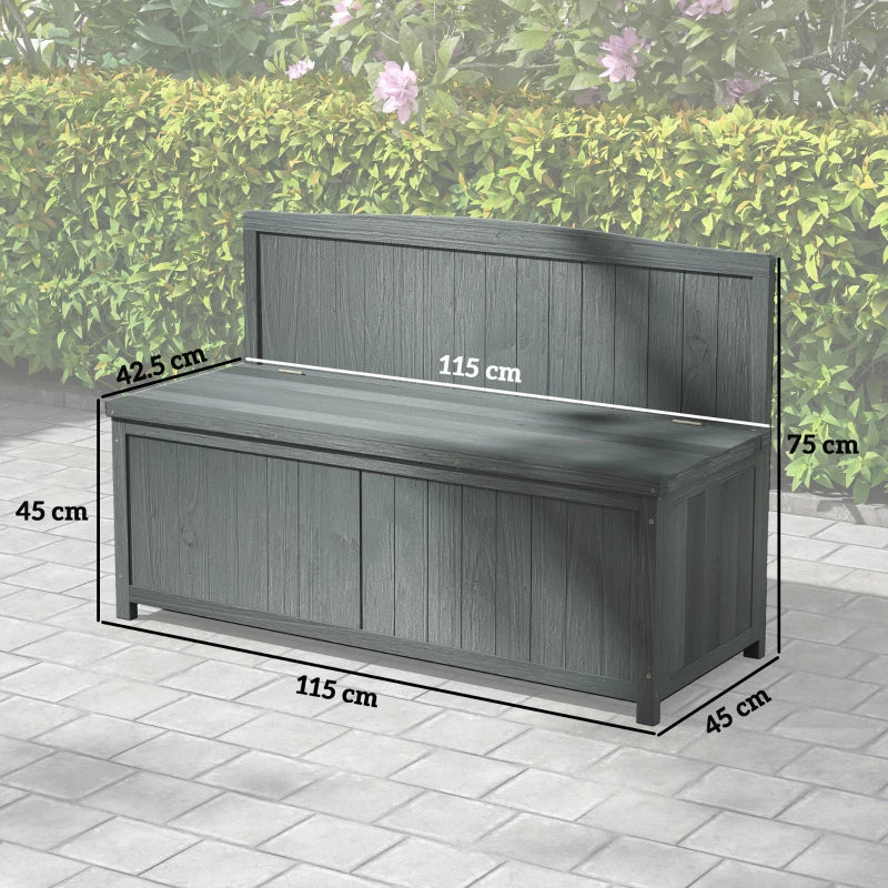 Grey Wooden Storage Bench for Patio - Outdoor Garden Seating, 47"
