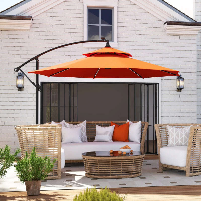 3m Orange LED Lighted Patio Umbrella - Overhanging Garden Parasol for Outdoor Use