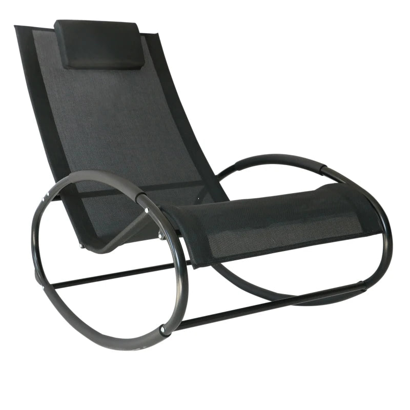 Black Rocking Sun Lounger with Pillow