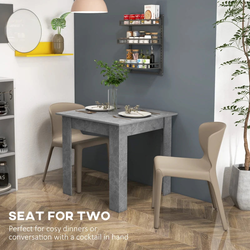 Modern Square Dining Table - Small Faux Cement Effect, Space Saving Design, Non-Slip Foot Pads, Cement Grey Finish