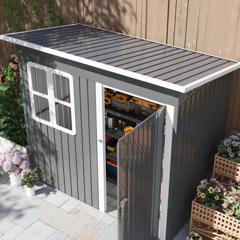 7ft x 4ft Grey Galvanised Steel Garden Shed with Lock and Gloves