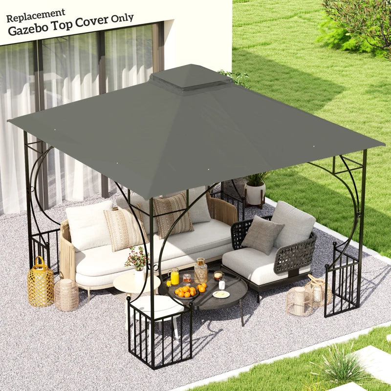 3m x 3m Grey Replacement Gazebo Canopy - Double Tier Roof Top for Garden, Patio, Outdoor Use (Top Only)