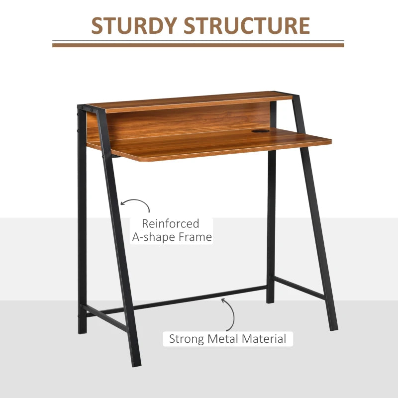 Walnut Writing Desk - 84L x 45W cm Computer Table for Home Office, PC Laptop Workstation with Storage Shelf