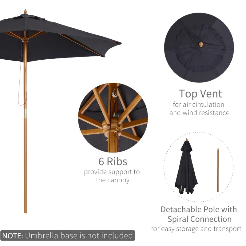 Black 2.5m Wooden Garden Parasol Sun Shade