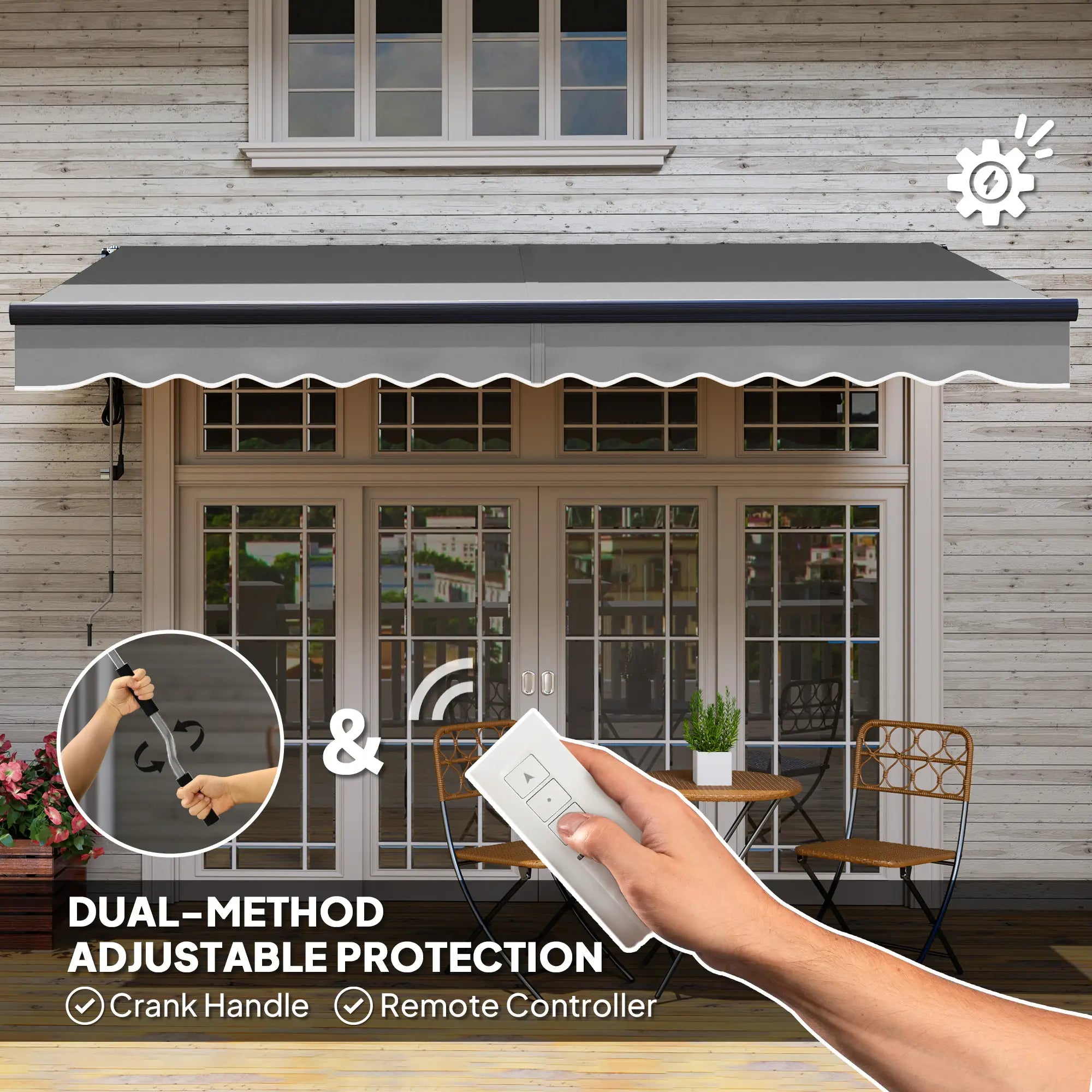 Dark Grey 3.5m x 3m Electric Awning with Remote Controller, Aluminium Frame- UV30+ Sun Shade Canopy