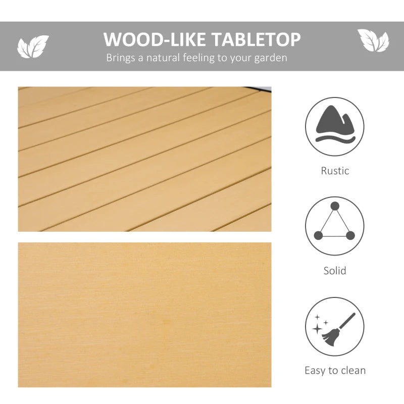 Aluminium Outdoor Garden Dining Table for 8 People - Natural Faux Wood Top, 190 x 90 x 74 cm