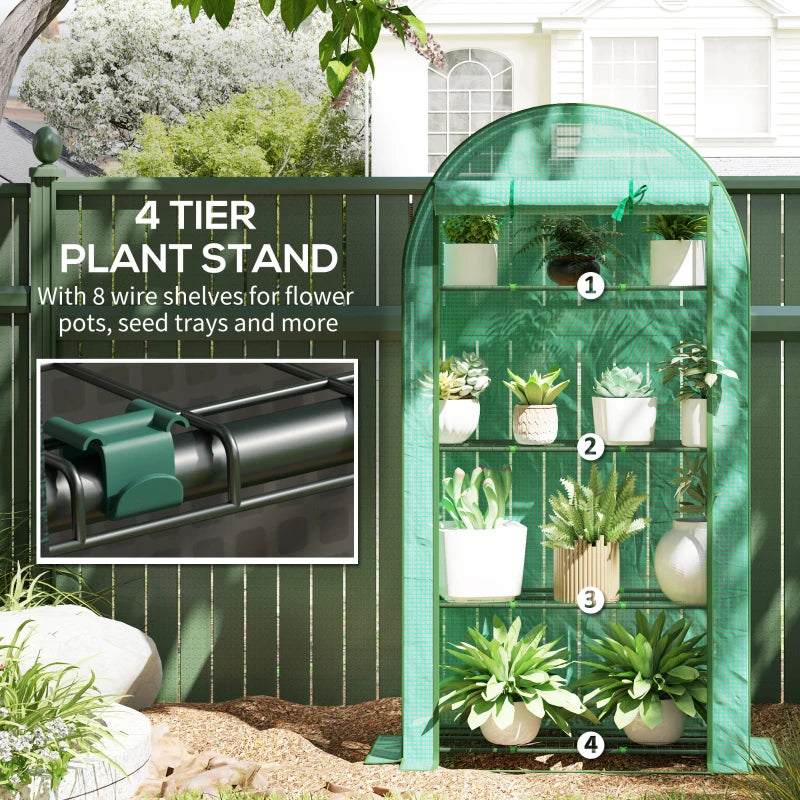 4 Tier Portable Mini Greenhouse with Reinforced PE Cover, Roll-Up Door, 105 x 45 x 160 cm, Green
