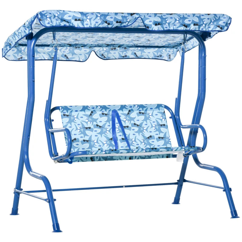 Blue Kids Double Swing Chair with Adjustable Canopy