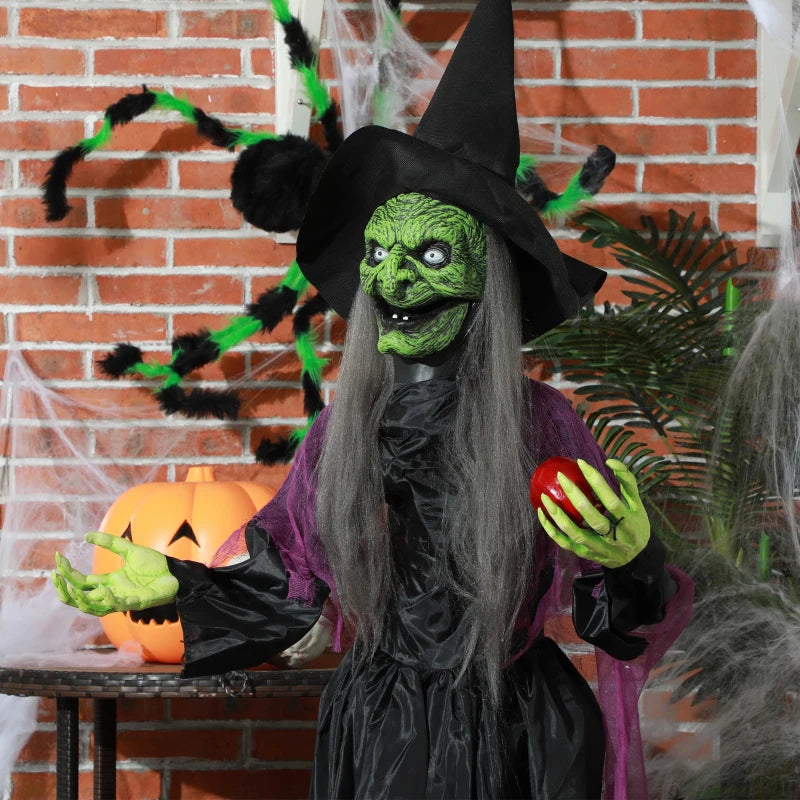 180 cm Life Size Animated Halloween Witch with Glowing LED Eyes - Spooky Battery Operated Standing Decoration
