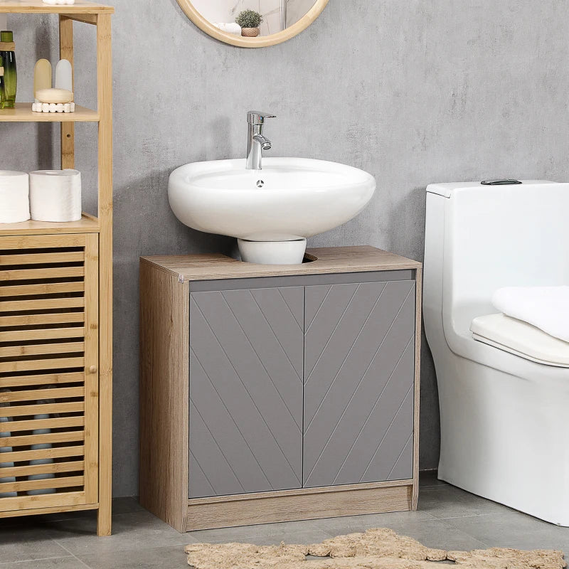 Under Sink Storage Cabinet Floor Standing Cupboard with Adjustable Shelf Bathroom Cabinet 2 Doors Versatile Grey Design