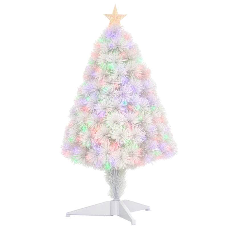 2.5FT Prelit White Artificial Tabletop Christmas Tree with Fiber Optics - Festive Holiday Decoration for Home, Table & Desk
